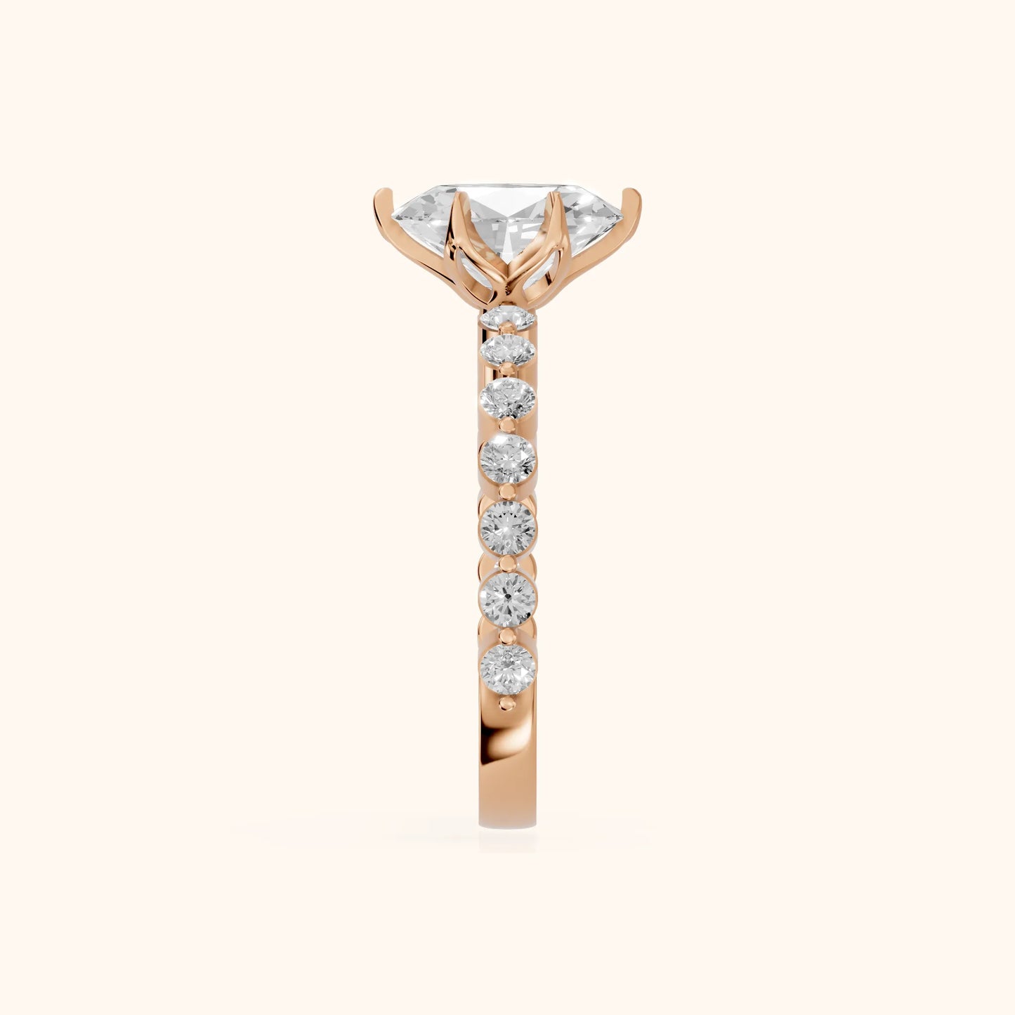 Eleanor Majesty Side Stone Oval Diamond Engagement Ring in Rose Gold - SideView