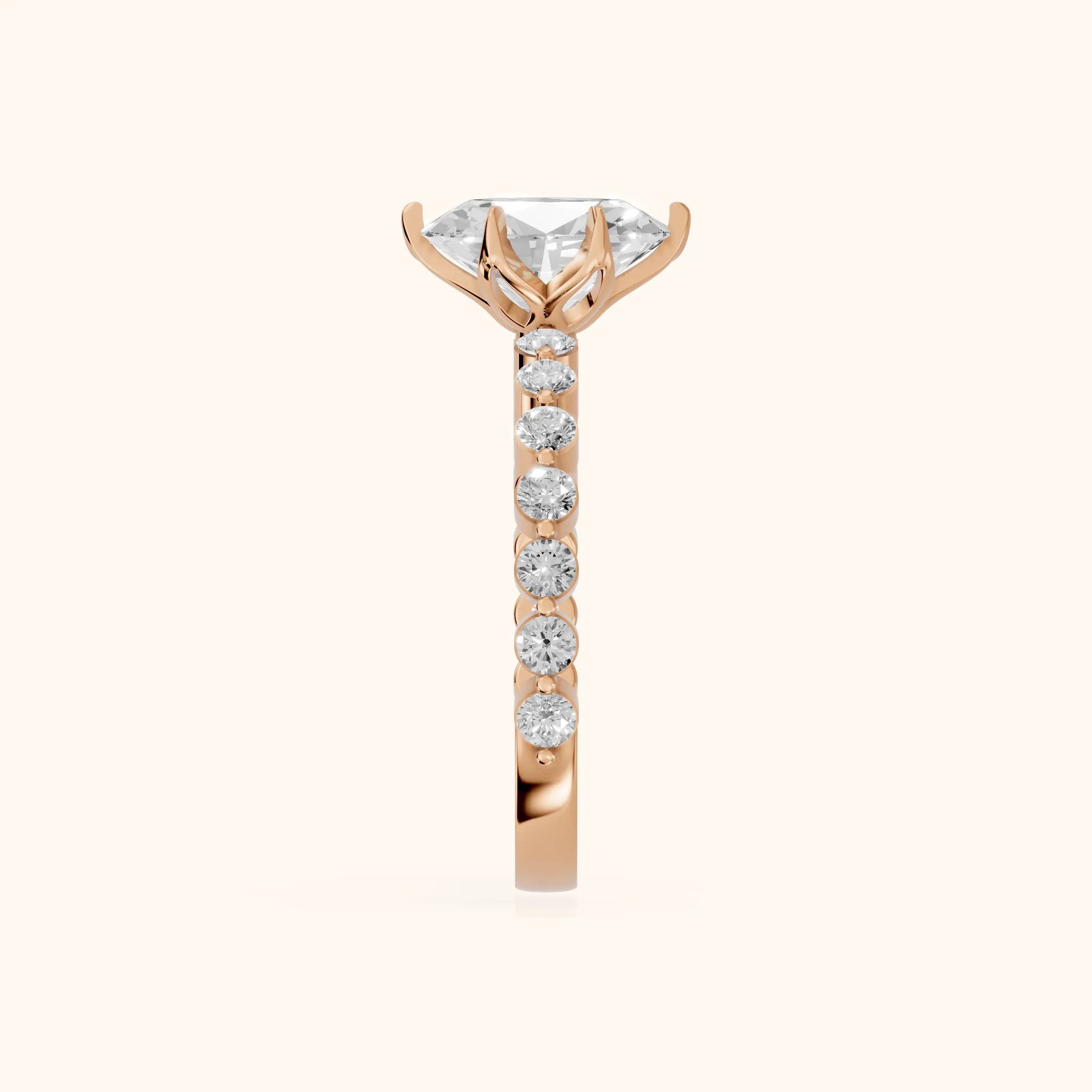 Eleanor Majesty Side Stone Oval Diamond Engagement Ring in Rose Gold - SideView