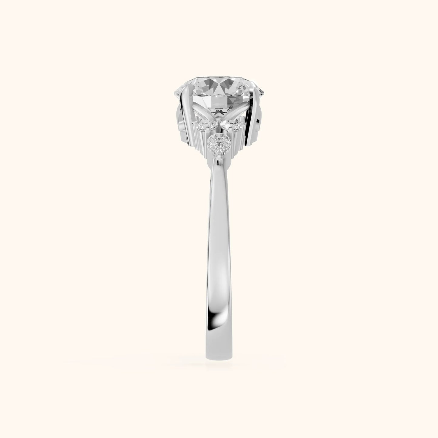 Amelia Three Stone Round Diamond Engagement Ring in Platinum - SideView