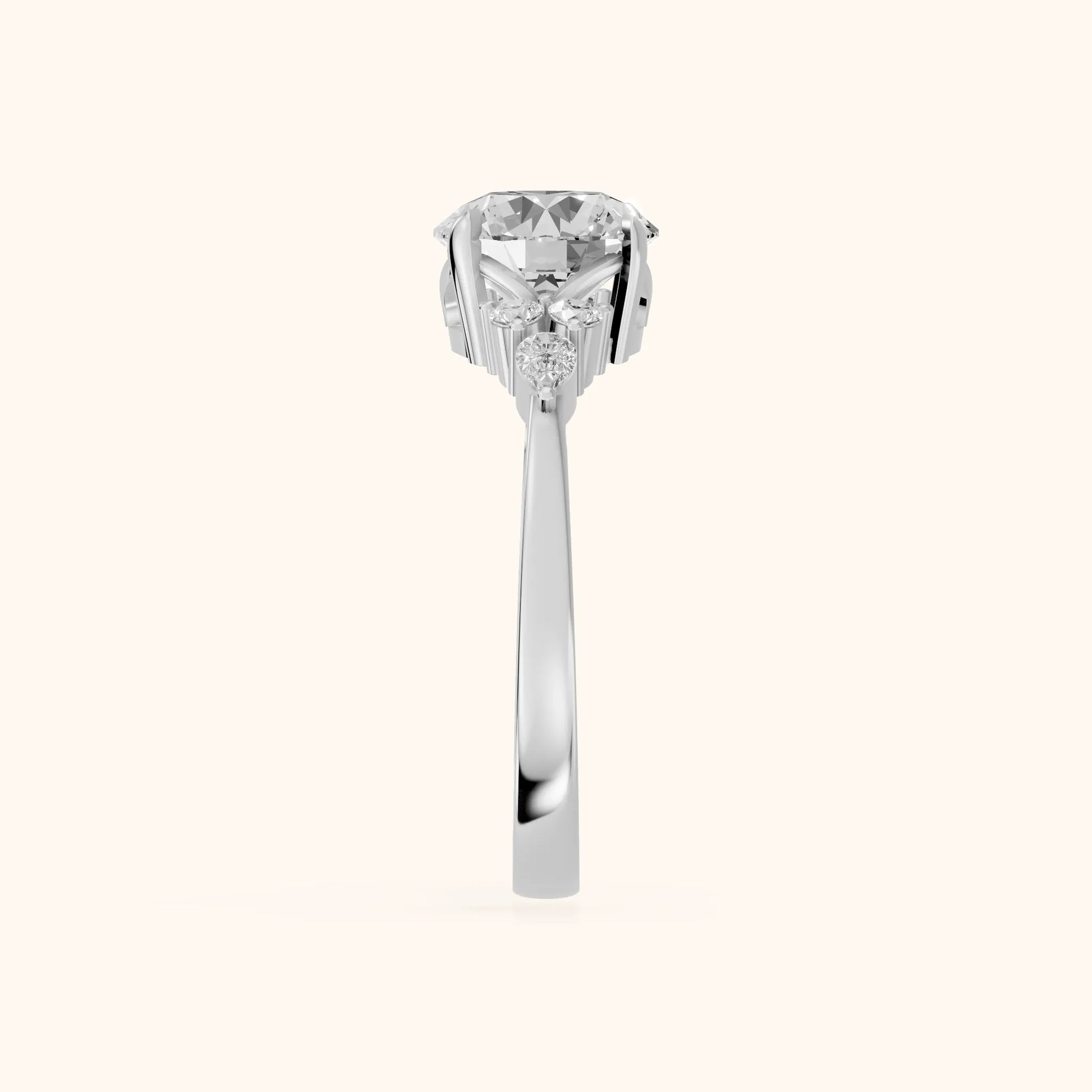 Amelia Three Stone Round Diamond Engagement Ring in Platinum - SideView