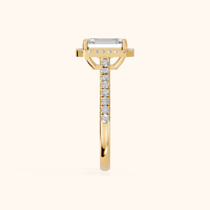 Mabel Halo French Pavé Emerald Diamond Engagement Ring in Yellow Gold - SideView.webp