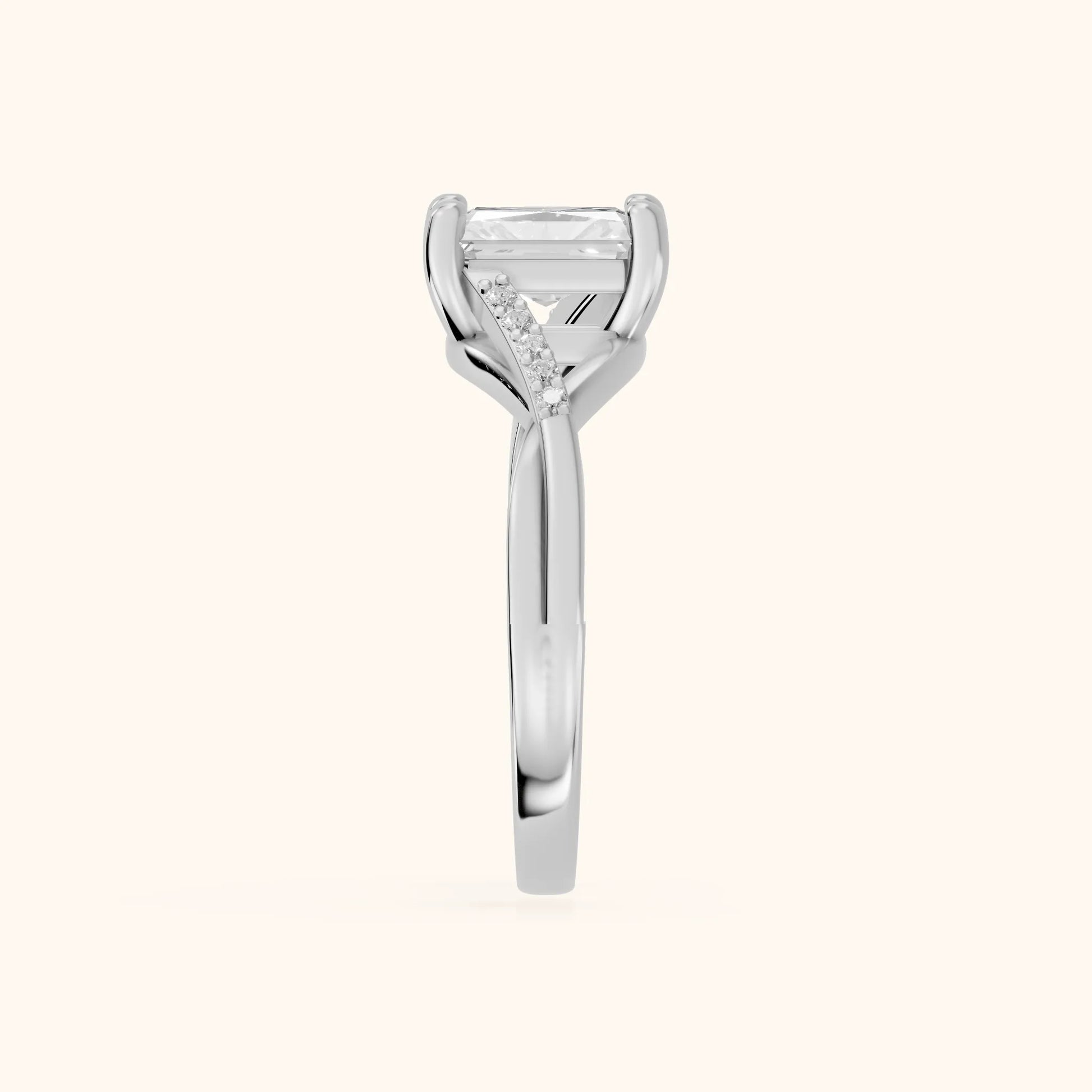 Veronica Twist Side Stone Radiant Diamond Engagement Ring in White Gold - SideView