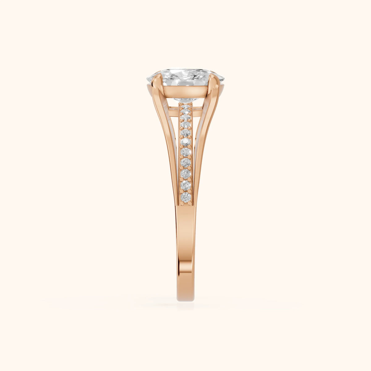 Lucinda Split Shank Cushion Diamond Engagement Ring in Rose Gold - SideView.webp