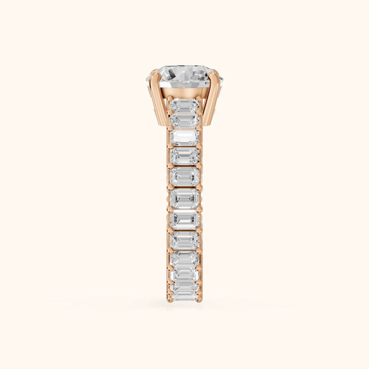 Mallory Shared Prong Round Diamond Engagement Ring in Rose Gold - SideView.webp
