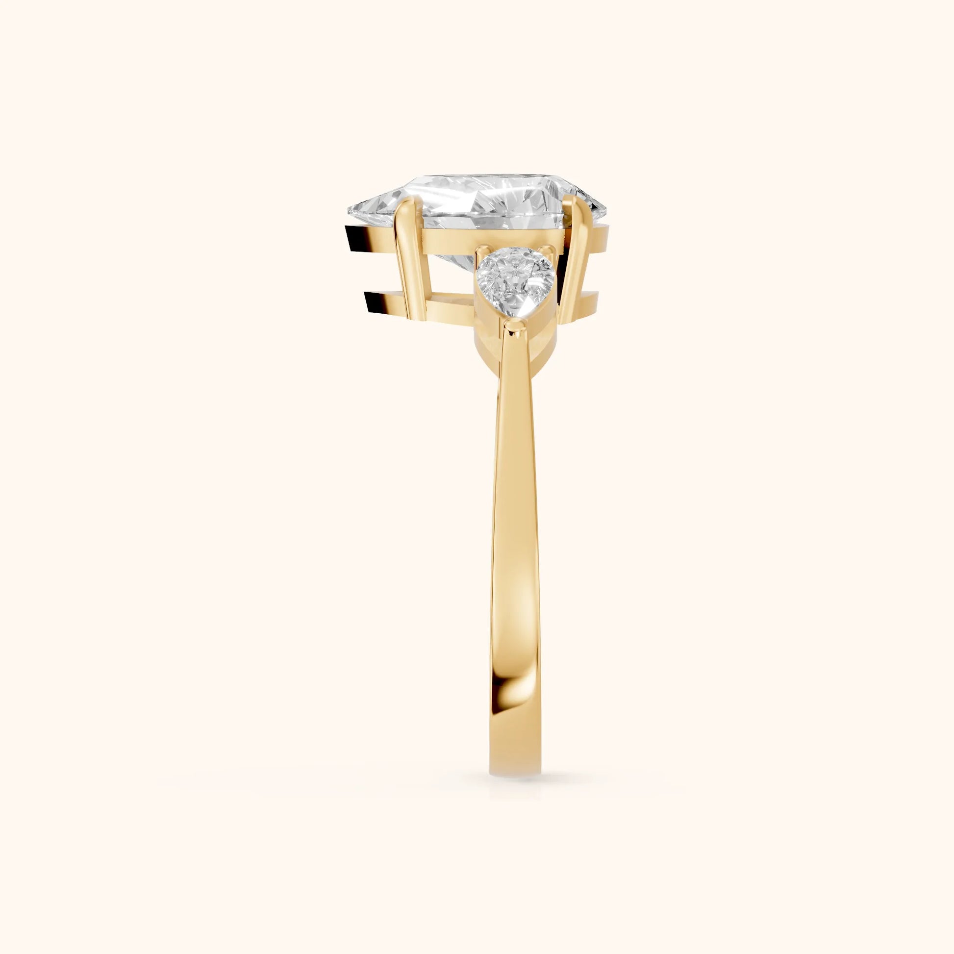 Grace Three Stone Pear Diamond Engagement Ring in Yellow Gold - SideView