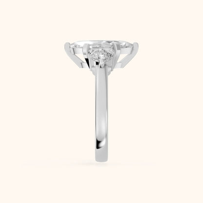Freesia Three-Stone Marquise Diamond Engagement Ring in White Gold - SideView.webp