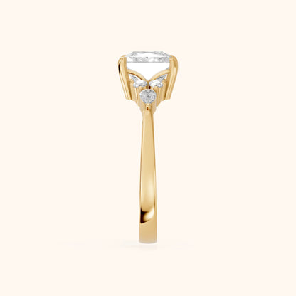Amelia Three Stone Princess Diamond Engagement Ring in Yellow Gold - SideView