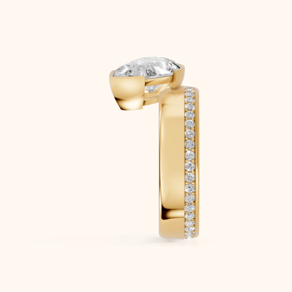 Summer Partial Bezel Pavé Pear Diamond Engagement Ring in Yellow Gold - SideView.webp