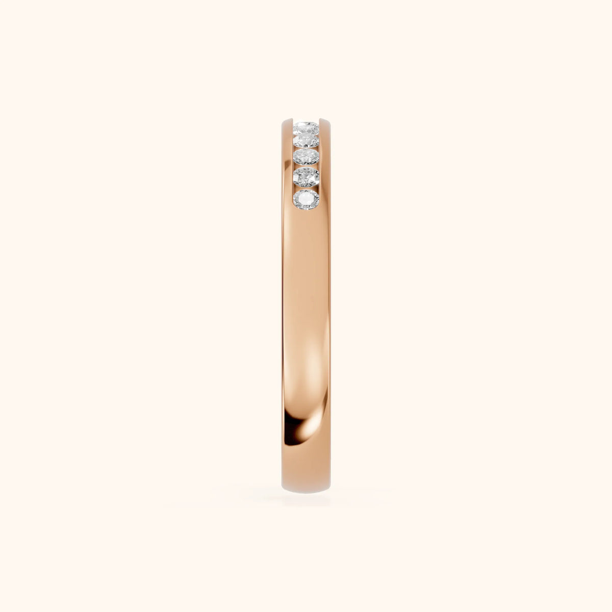 Coralie Channel Set Round Diamond Wedding Band in Rose Gold - SideView