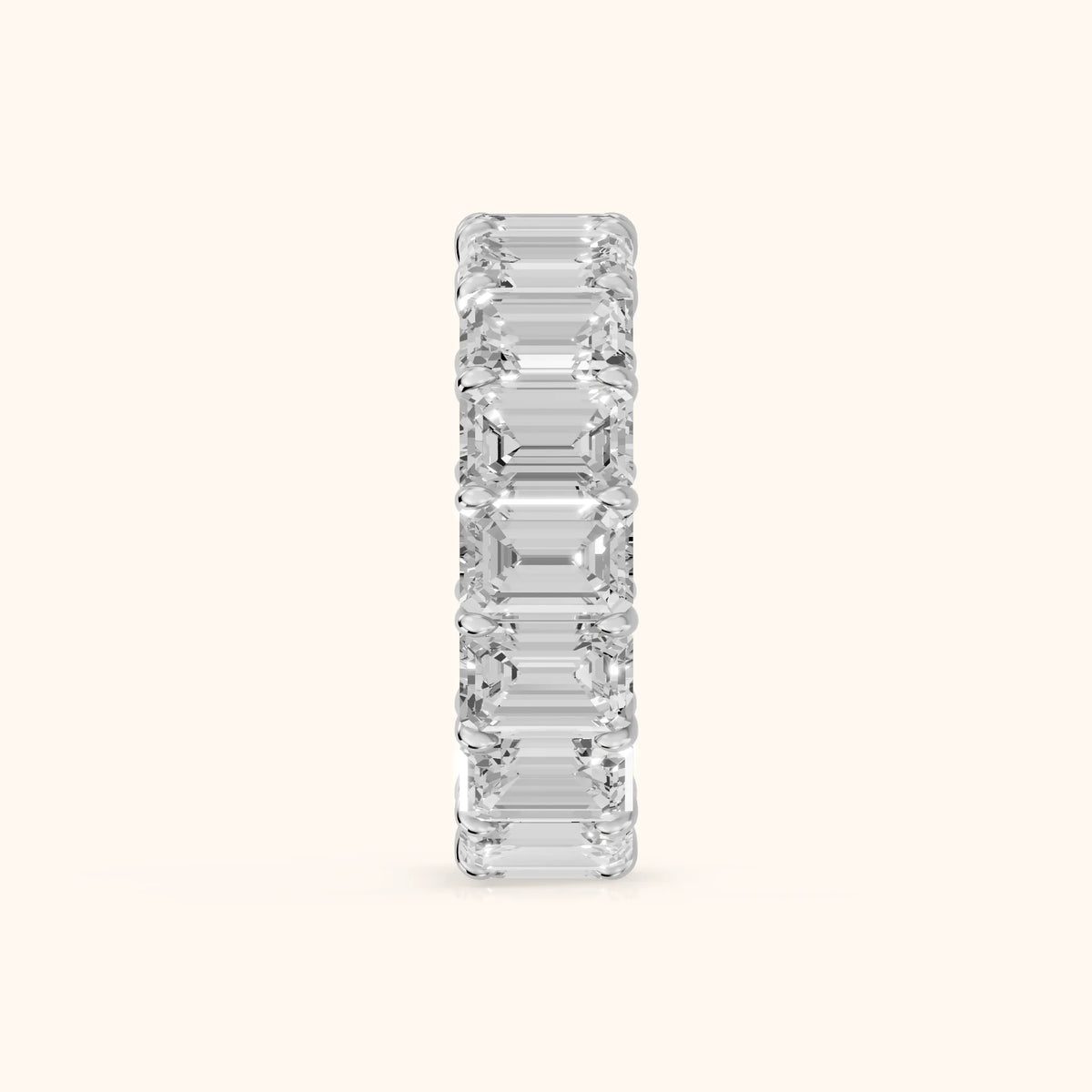 Zia Shared Prong Emerald Diamond Eternity Band in Silver - SideView