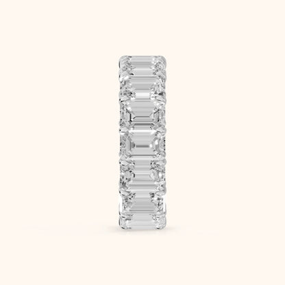 Zia Shared Prong Emerald Diamond Eternity Band in Silver - SideView