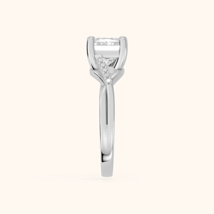 Veronica Twist Side Stone Princess Diamond Engagement Ring in Silver - SideView
