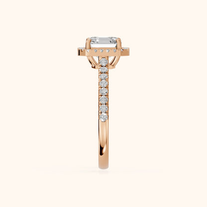 Mabel Halo French Pavé Asscher Diamond Engagement Ring in Rose Gold - SideView.webp