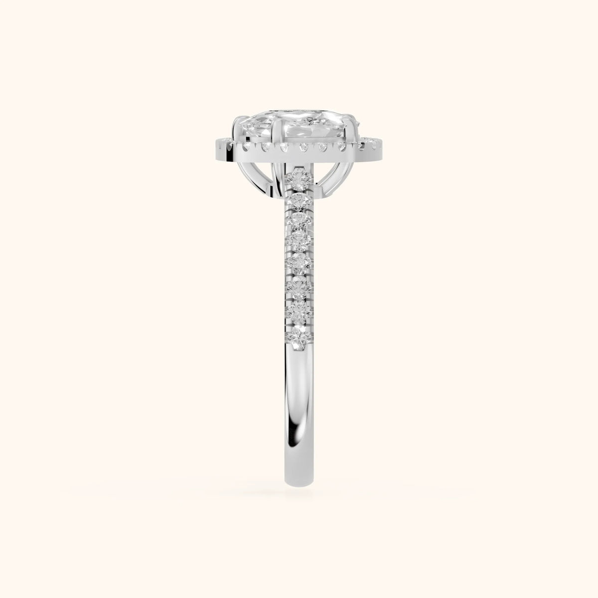 Mabel Halo French Pavé Cushion Diamond Engagement Ring in Platinum - SideView.webp