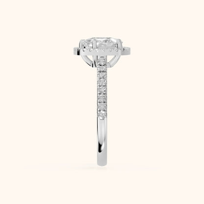 Mabel Halo French Pavé Cushion Diamond Engagement Ring in Platinum - SideView.webp