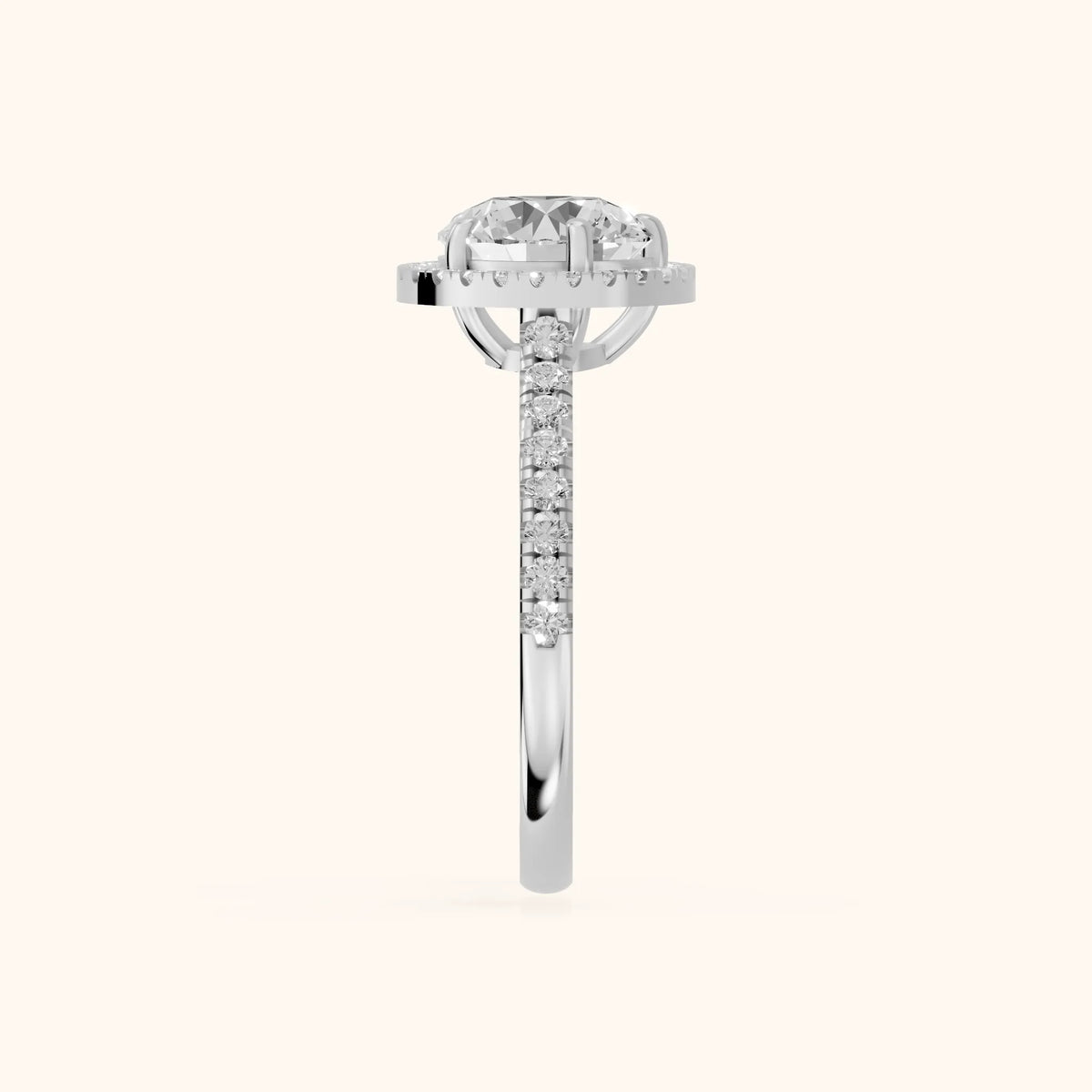 Mabel Halo French Pavé Round Diamond Engagement Ring in Silver - SideView.webp