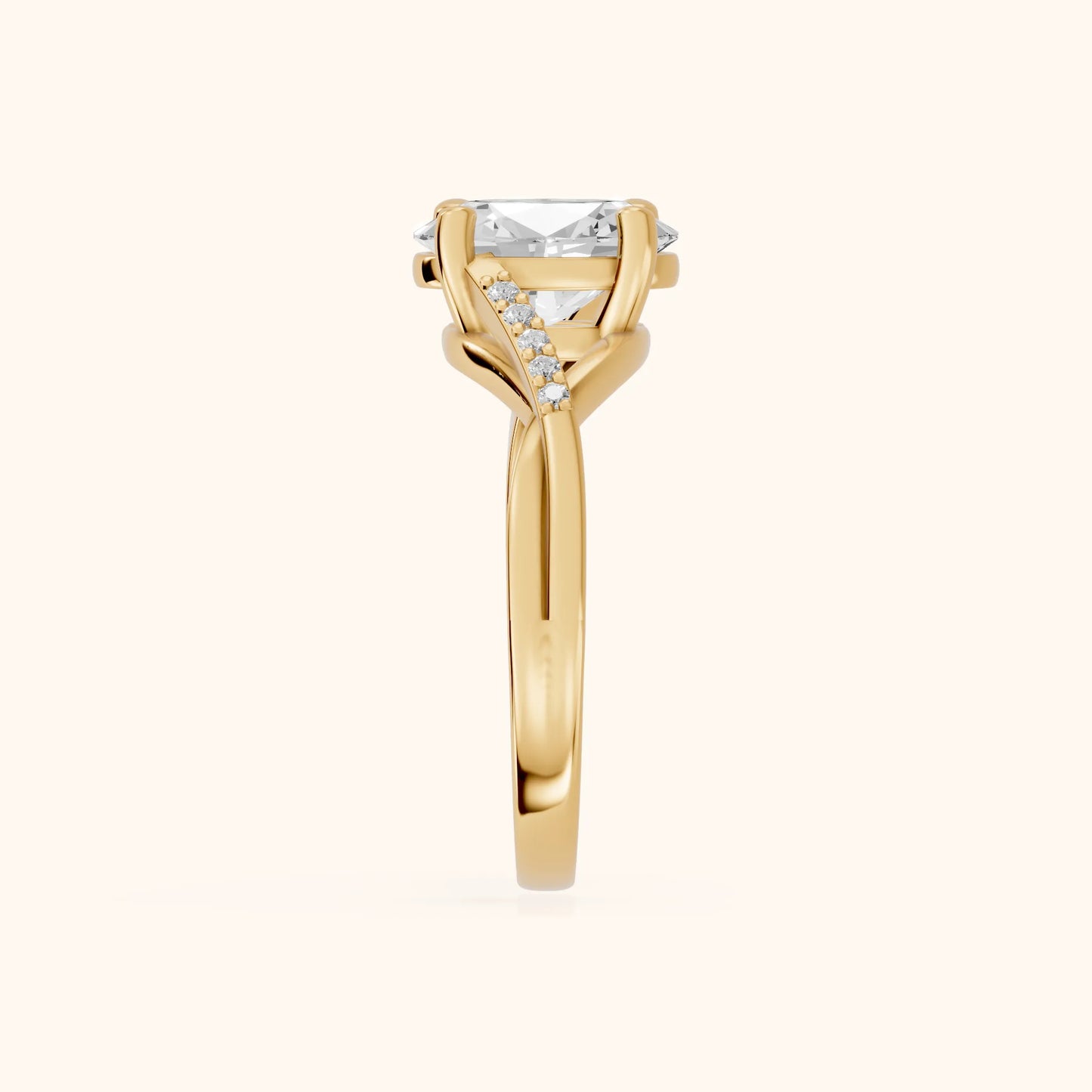 Veronica Twist Side Stone Oval Diamond Engagement Ring in Yellow Gold - SideView