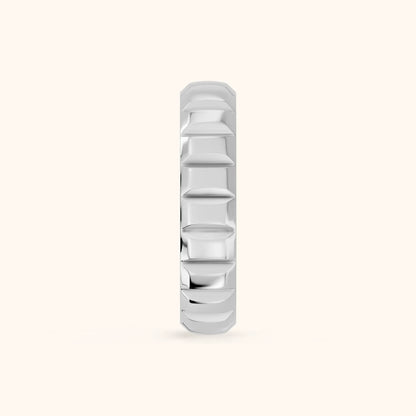 Odile Grooved Low Dome Wedding Band in Platinum - SideView