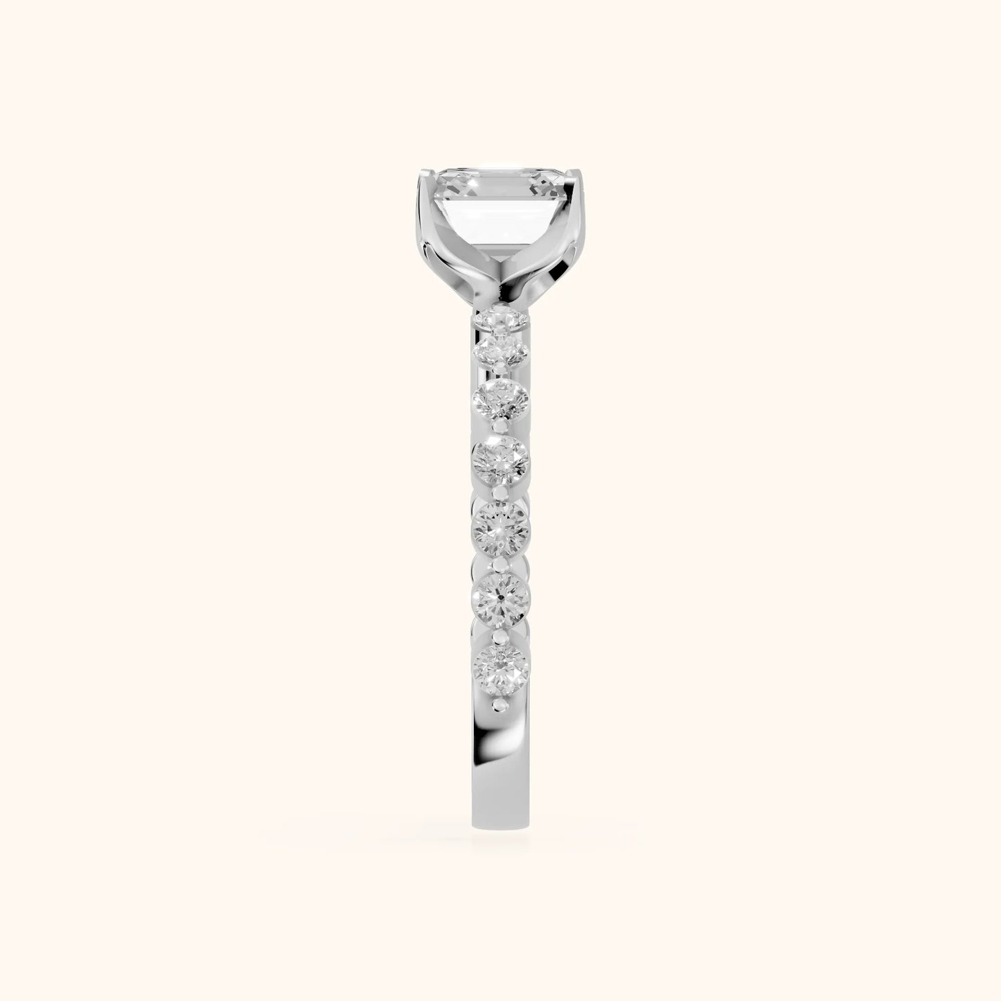 Eleanor Majesty Side Stone Cushion Diamond Engagement Ring in Platinum - SideView