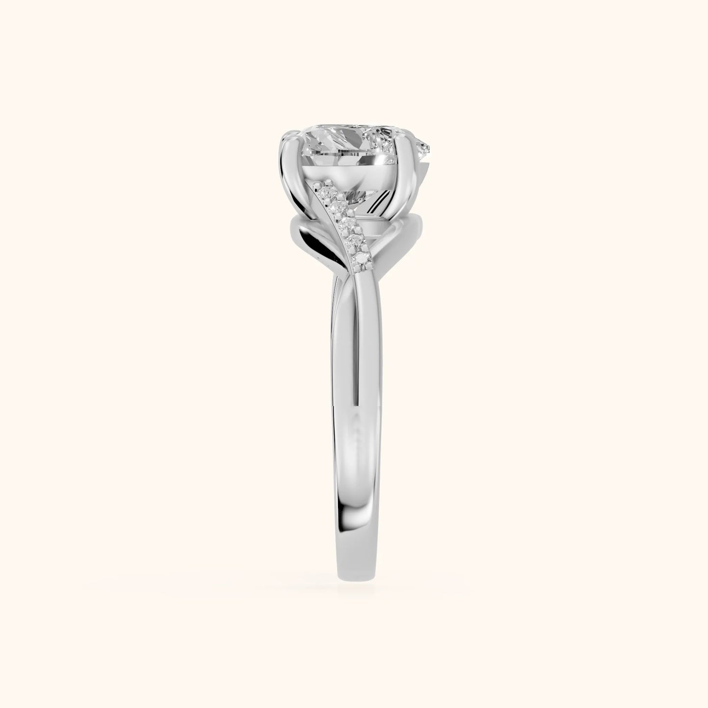 Veronica Twist Side Stone Heart Diamond Engagement Ring in White Gold - SideView