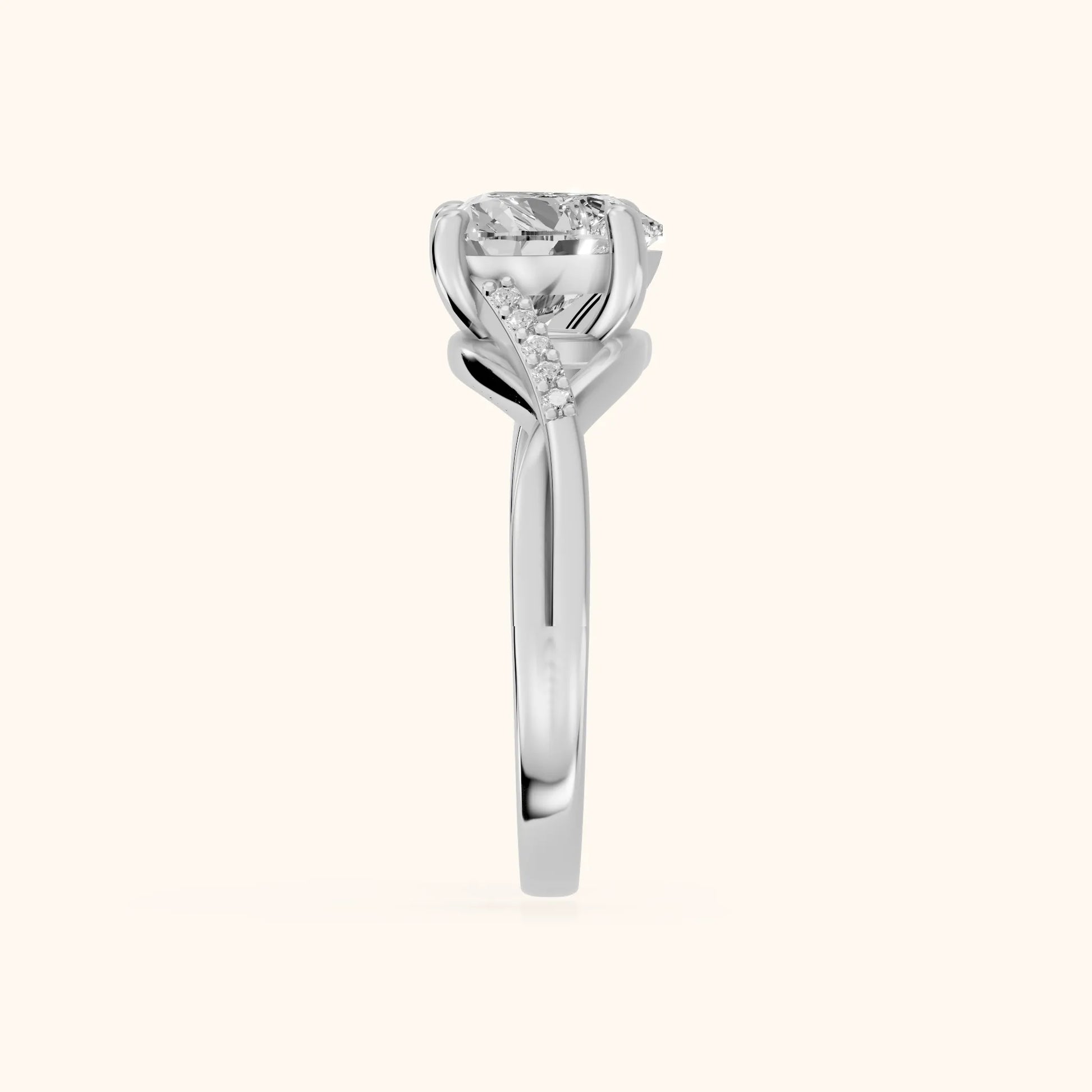 Veronica Twist Side Stone Heart Diamond Engagement Ring in White Gold - SideView