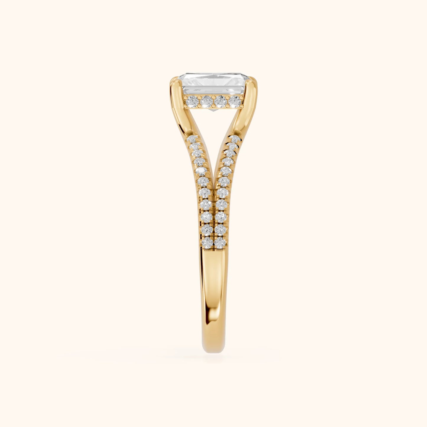 Eternal Embrace Solitaire Radiant Diamond Engagement Ring in Yellow Gold - SideView