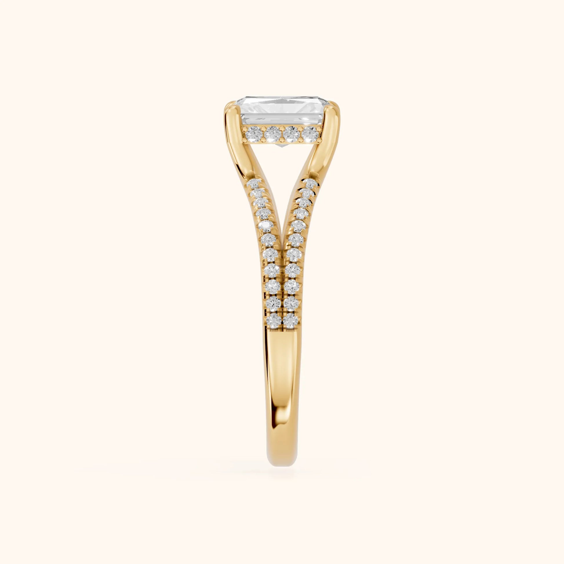 Eternal Embrace Solitaire Radiant Diamond Engagement Ring in Yellow Gold - SideView