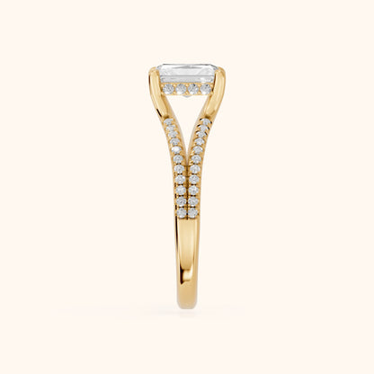 Eternal Embrace Solitaire Radiant Diamond Engagement Ring in Yellow Gold - SideView