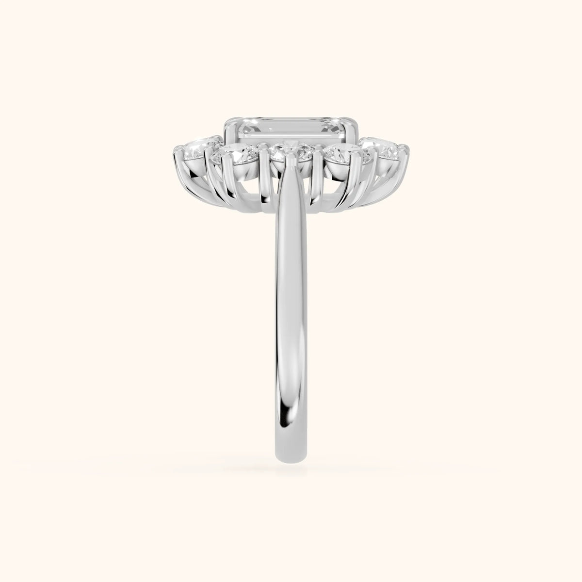 Phoebe Cluster Emerald Diamond Engagement Ring in Silver - SideView.webp