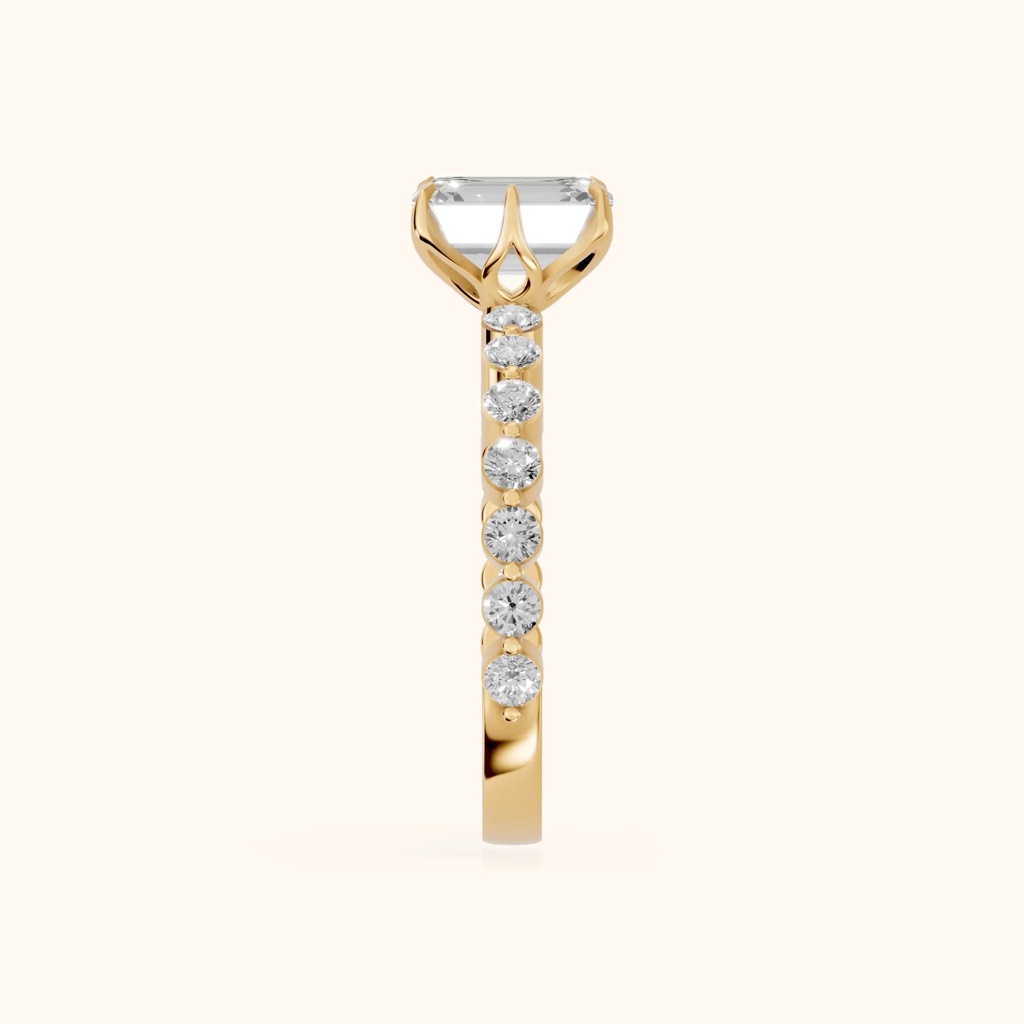 Eleanor Majesty Side Stone Emerald Diamond Engagement Ring in Yellow Gold - SideView