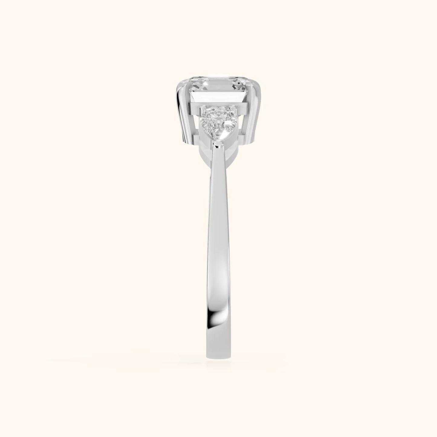 Grace Three Stone Asscher Diamond Engagement Ring in Silver - SideView