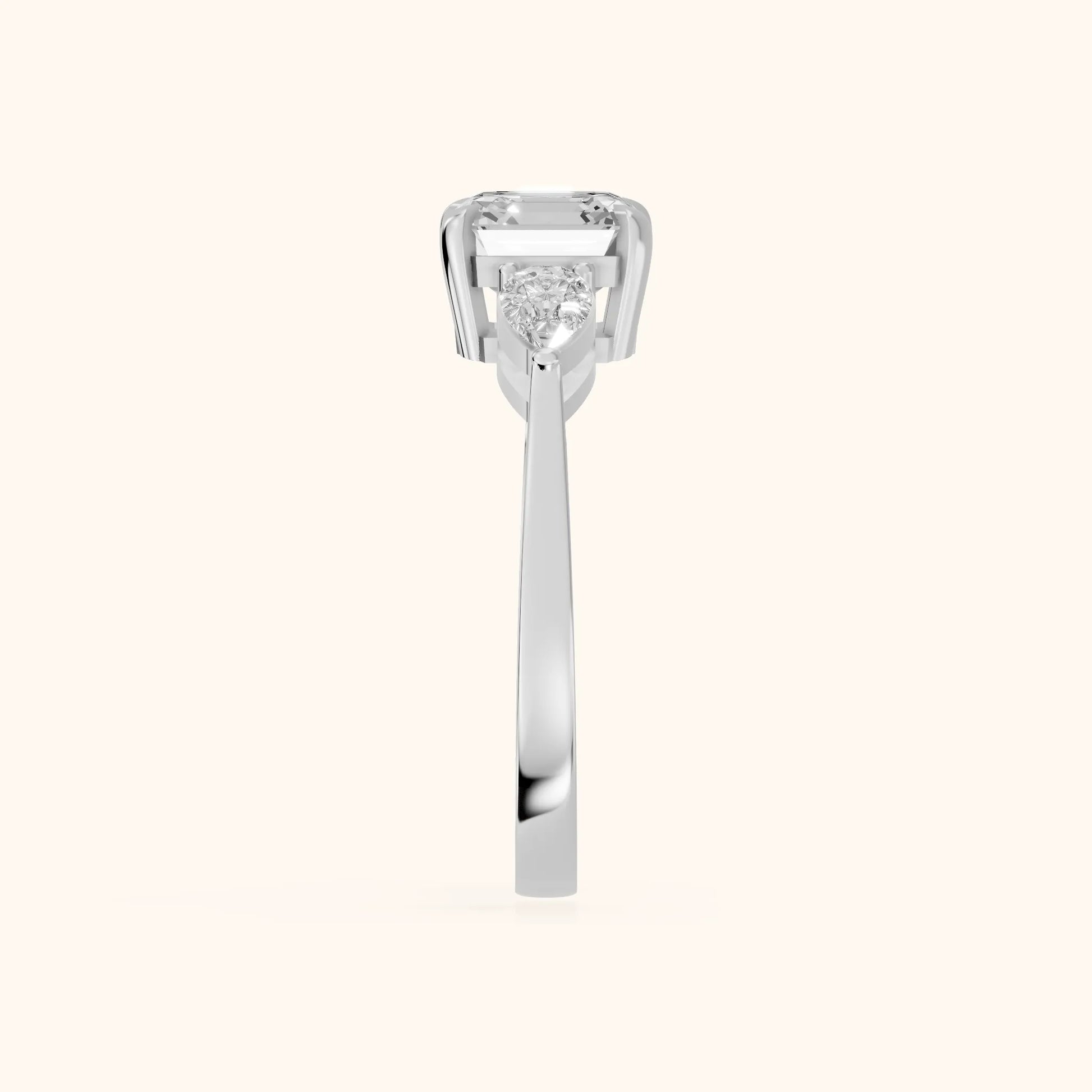 Grace Three Stone Asscher Diamond Engagement Ring in Silver - SideView