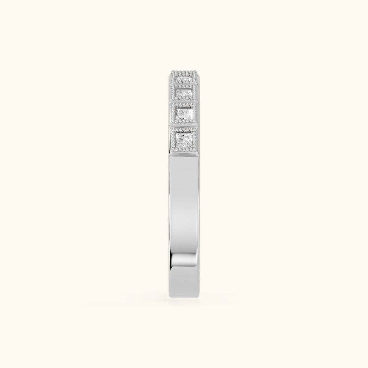Anthea Milgrain Bezel Princess Diamond Half Eternity Band in Silver - SideView