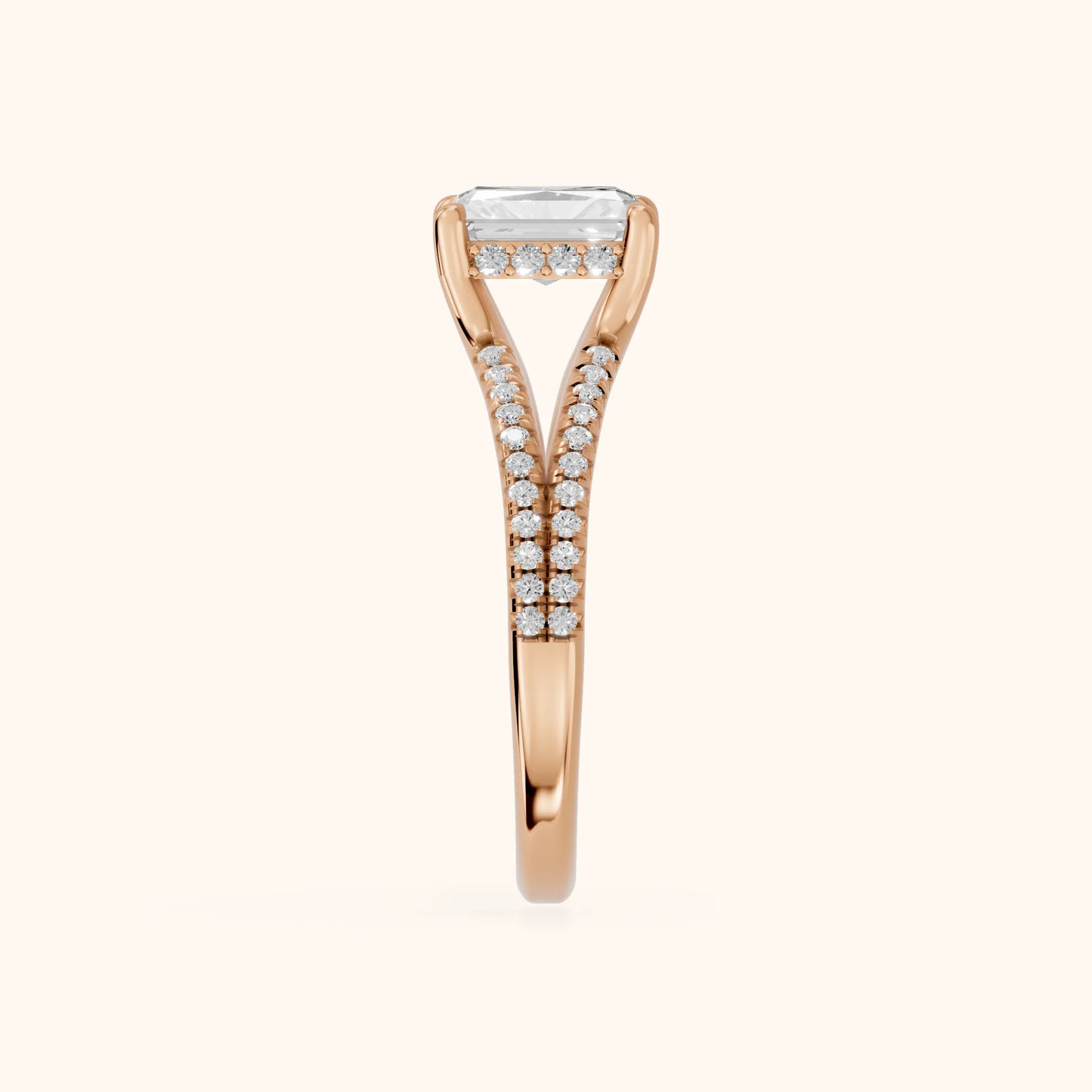 Eternal Embrace Solitaire Radiant Diamond Engagement Ring in Rose Gold - SideView
