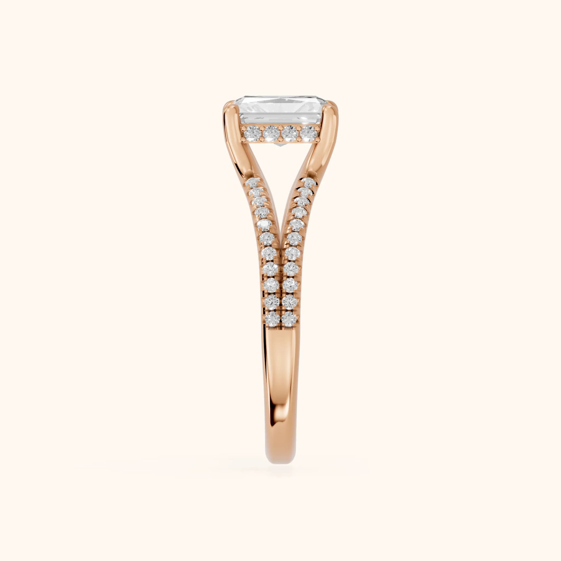 Eternal Embrace Solitaire Radiant Diamond Engagement Ring in Rose Gold - SideView