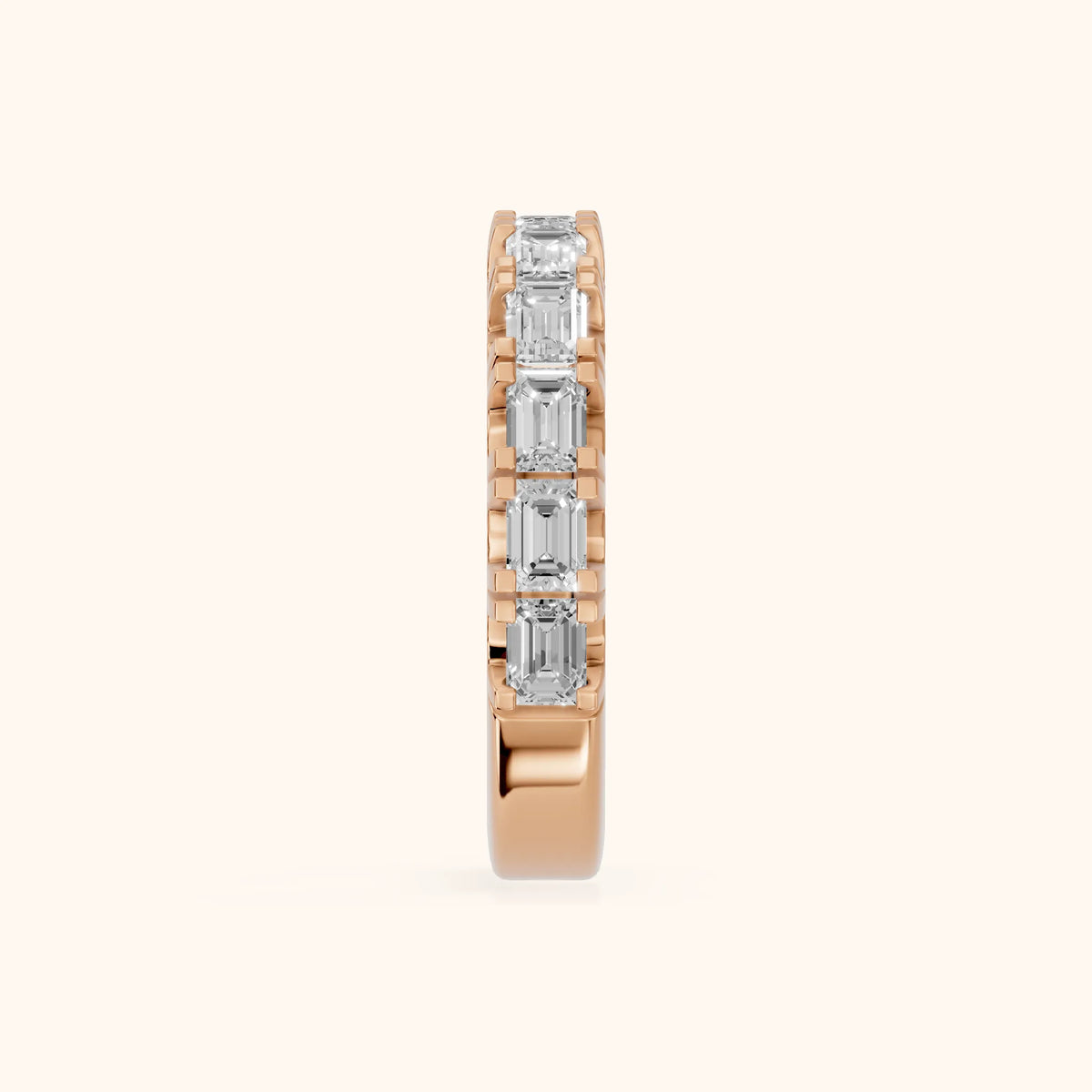 Melina Shared Prong Emerald Diamond Half Eternity Band in Rose Gold - SideView