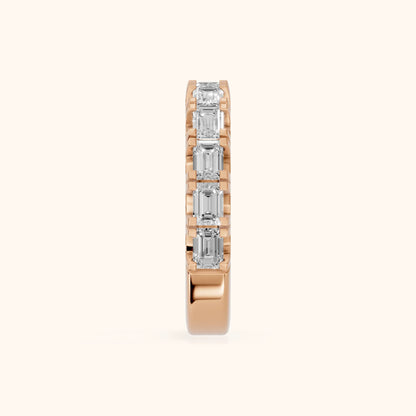 Melina Shared Prong Emerald Diamond Half Eternity Band in Rose Gold - SideView