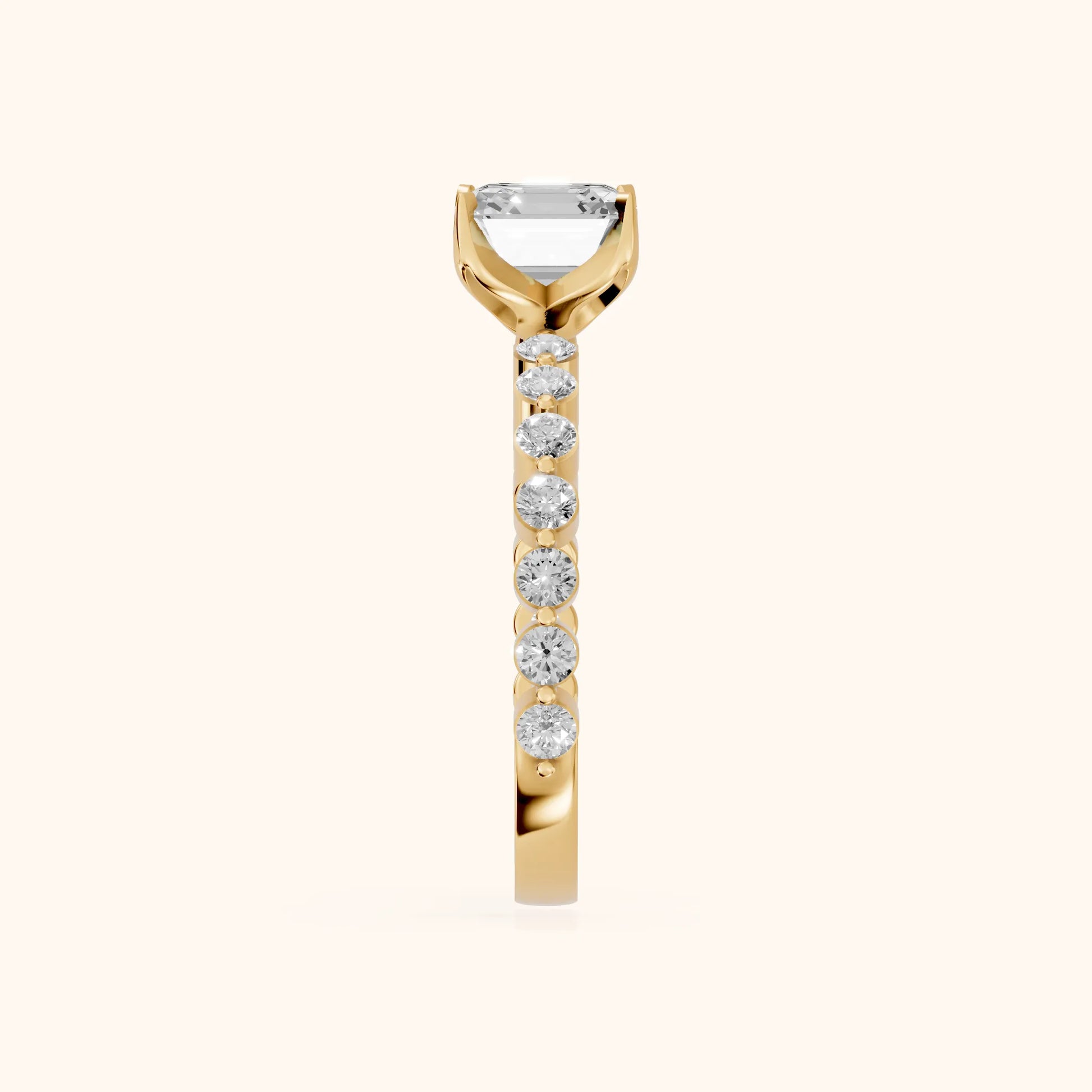 Eleanor Majesty Side Stone Cushion Diamond Engagement Ring in Yellow Gold - SideView