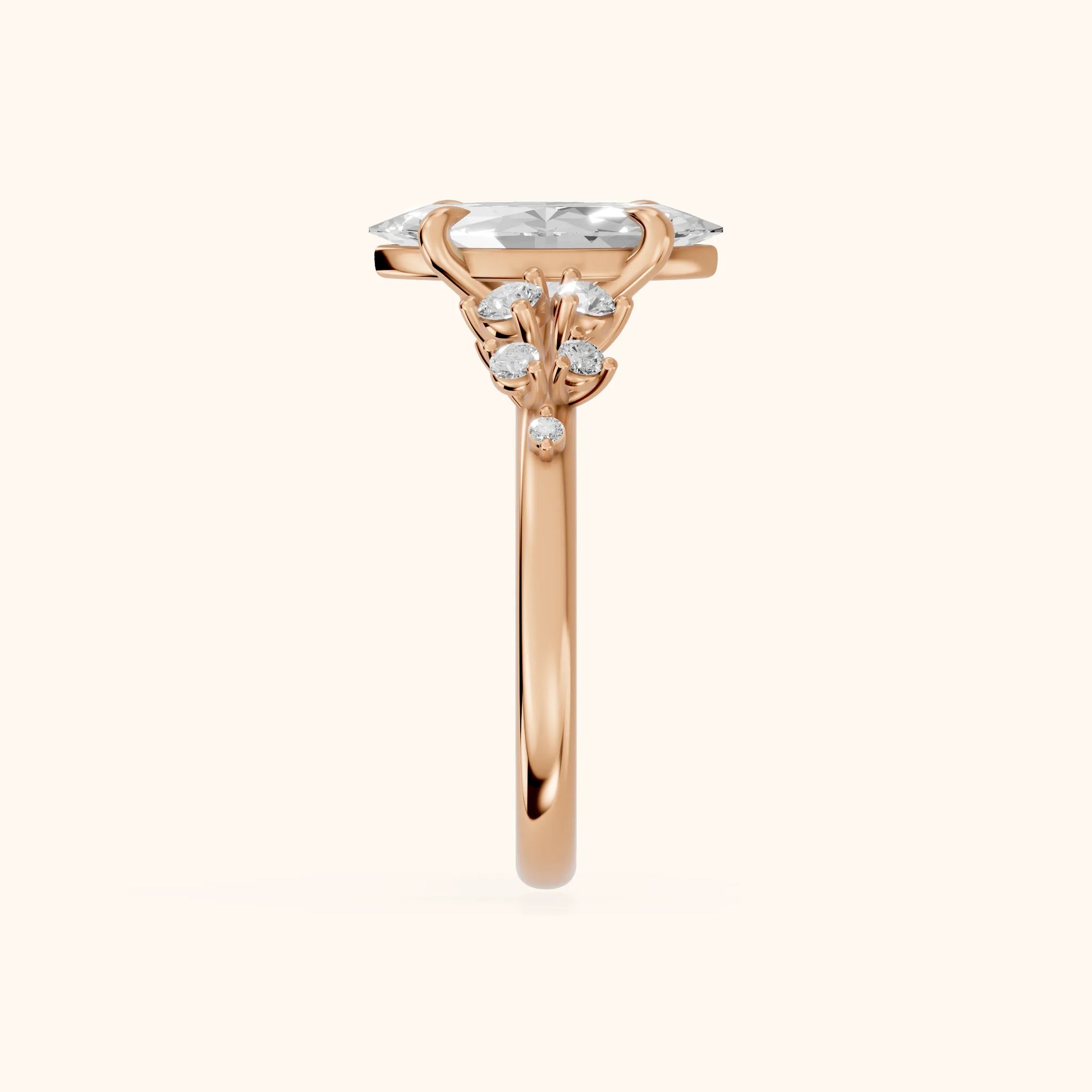 Evelina Bloom Marquise Diamond Engagement Ring in Rose Gold - SideView