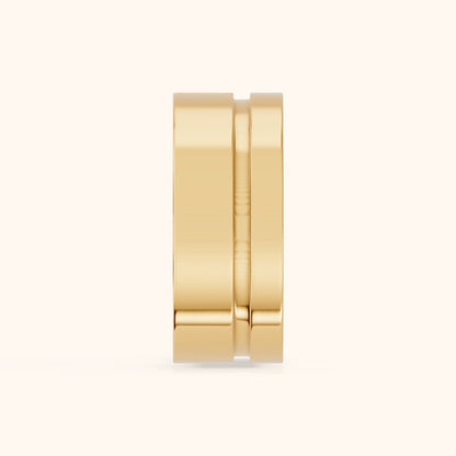 Soraya Flat Grooved Round Diamond Wedding Band in Yellow Gold - SideView