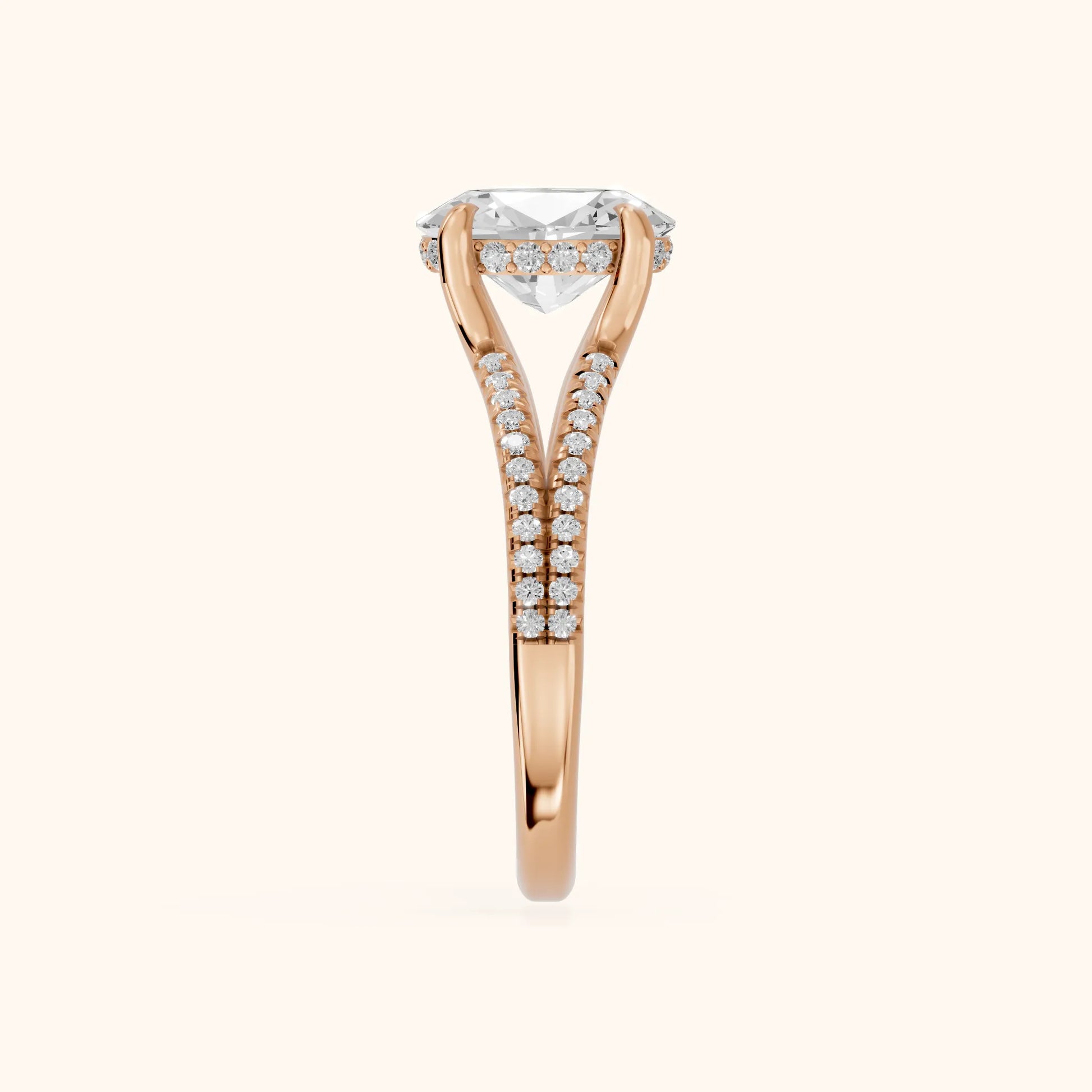 Eternal Embrace Solitaire Oval Diamond Engagement Ring in Rose Gold - SideView