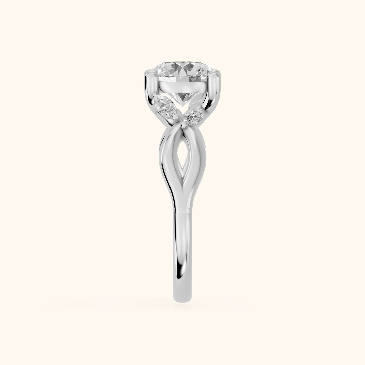 Luna Glow Twisted Round Diamond Engagement Ring in White Gold - SideView
