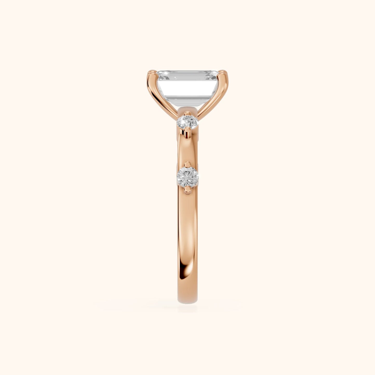 Elena Radiance Solitaire Emerald Diamond Engagement Ring in Rose Gold - SideView