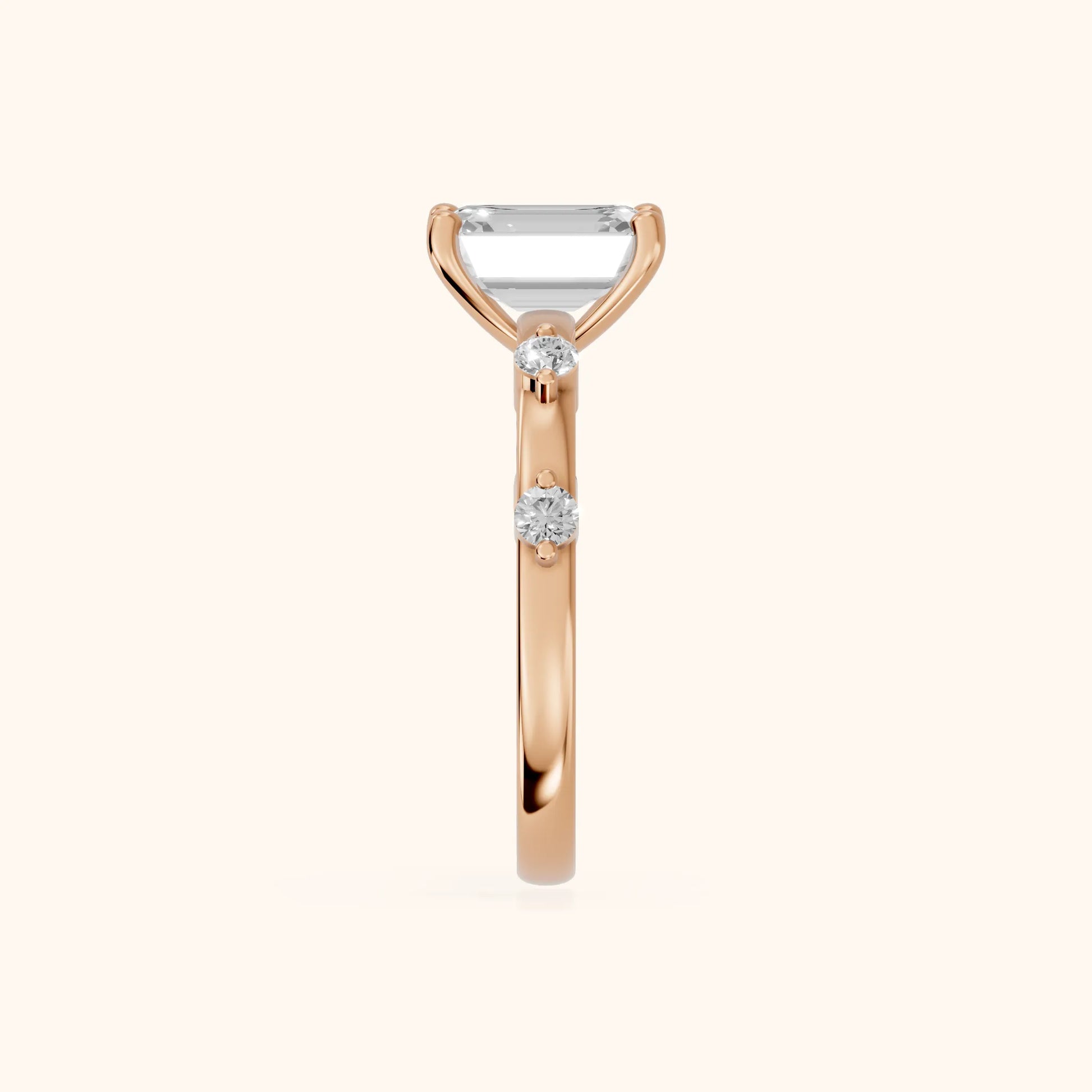 Elena Radiance Solitaire Emerald Diamond Engagement Ring in Rose Gold - SideView