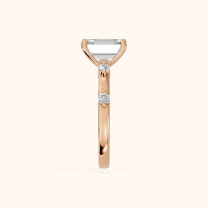 Elena Radiance Solitaire Emerald Diamond Engagement Ring in Rose Gold - SideView