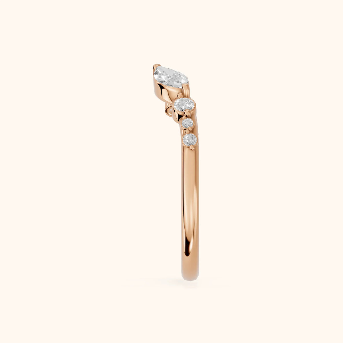 Sonia Curved Marquise & Round Diamond Wedding Band in Rose Gold - SideView