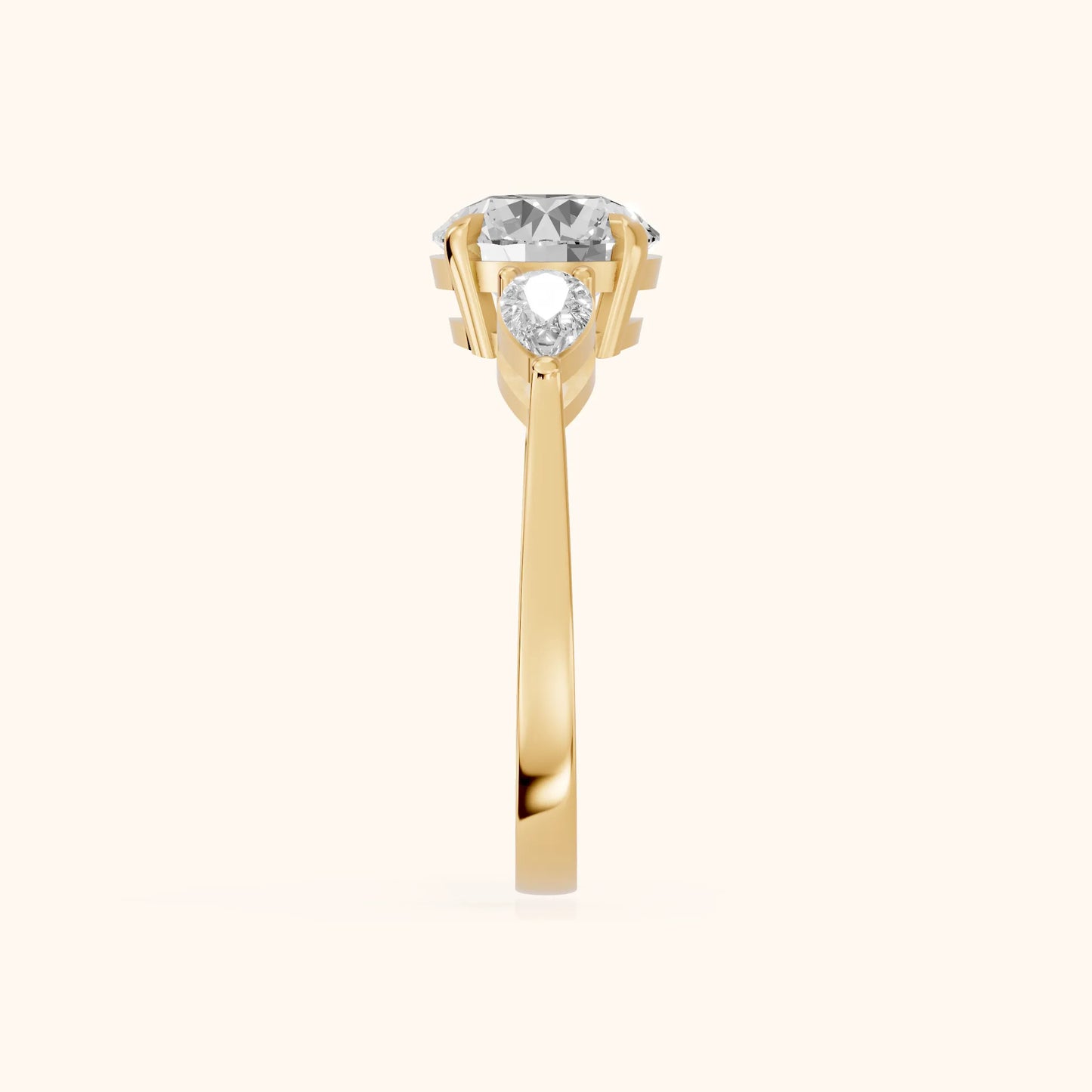 Grace Three Stone Round Diamond Engagement Ring in Yellow Gold - SideView