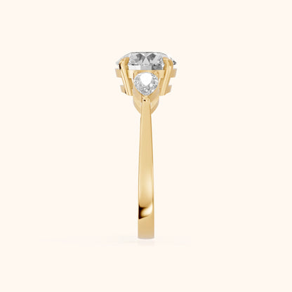 Grace Three Stone Round Diamond Engagement Ring in Yellow Gold - SideView