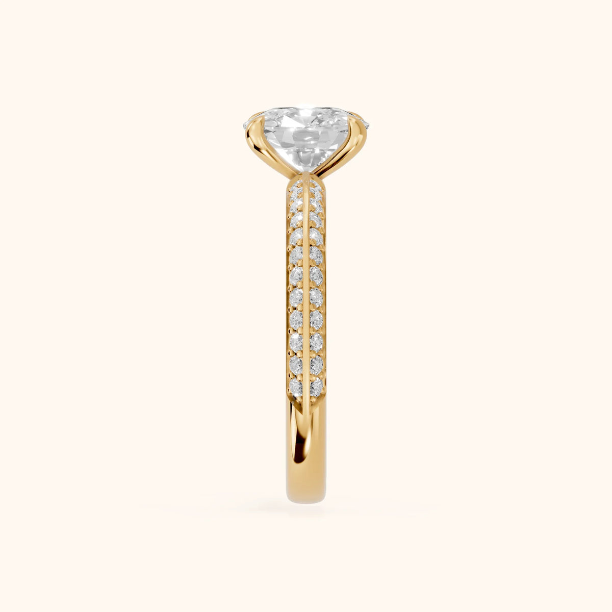 Meredith Knife Edge Pavé Cushion Diamond Engagement Ring in Yellow Gold - SideView.webp
