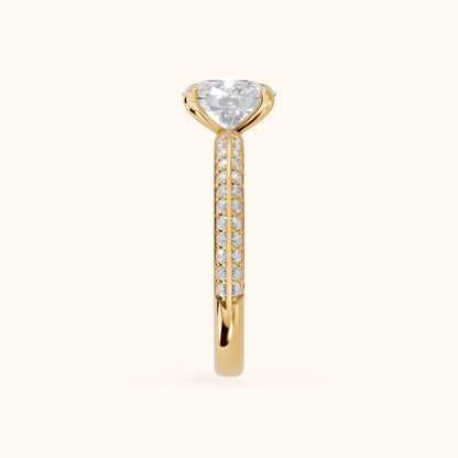 Meredith Knife Edge Pavé Cushion Diamond Engagement Ring in Yellow Gold - SideView.webp